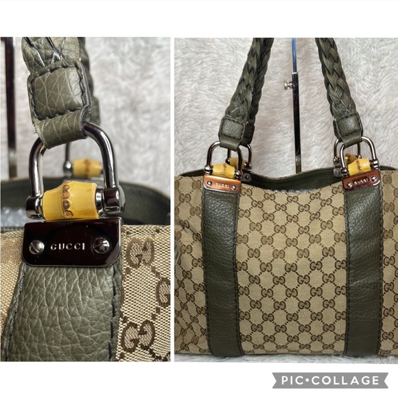 Gucci Monogram GG Canvas Leather Bamboo Bar Large Shoulder Tote & Folio Wallet - Picture 4 of 17